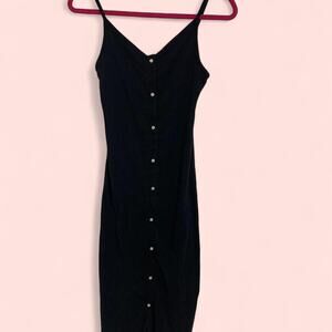 Aerie Black Midi Dress with button detailing size small